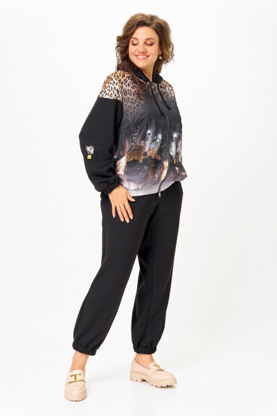 Брюки, куртка Solomeya Lux 946/449 черный+леопардовый_принт - фото 5