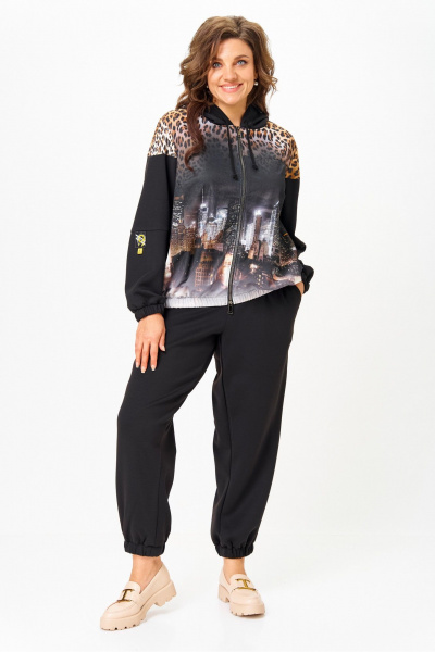 Брюки, куртка Solomeya Lux 946/449 черный+леопардовый_принт - фото 1