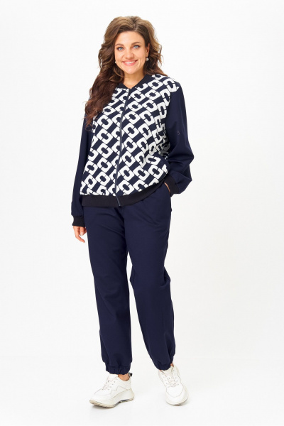 Бомбер, брюки Solomeya Lux 946/449С синий_с_белым_геометрия - фото 4