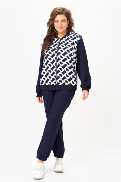 Бомбер, брюки Solomeya Lux 946/449С синий_с_белым_геометрия - фото 3