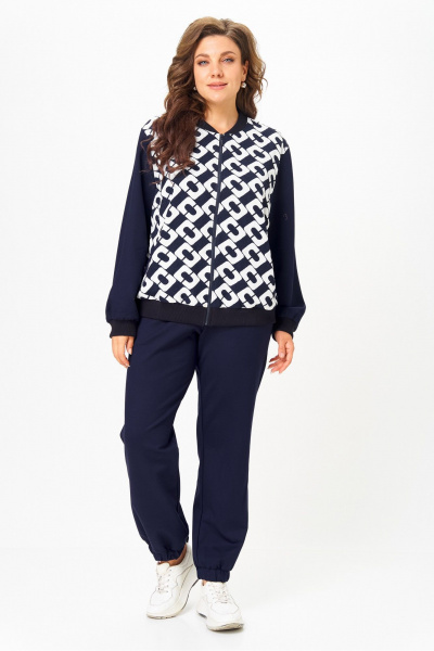 Бомбер, брюки Solomeya Lux 946/449С синий_с_белым_геометрия - фото 1