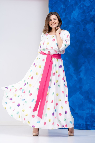 Платье, пояс Anastasia 627 молочный+розовый_пояс - фото 3