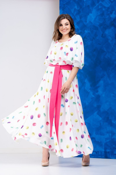 Платье, пояс Anastasia 627 молочный+розовый_пояс - фото 2