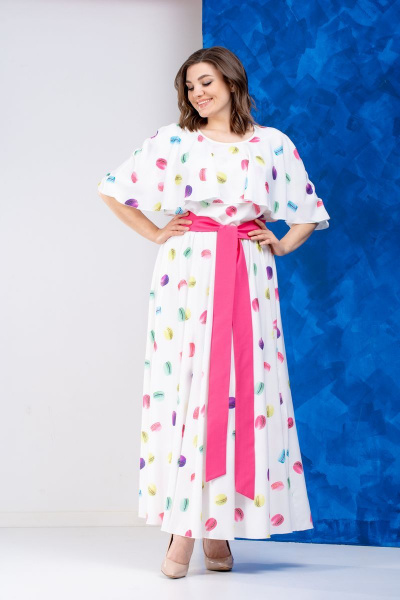 Платье, пояс Anastasia 627А молочный+розовый_пояс - фото 5