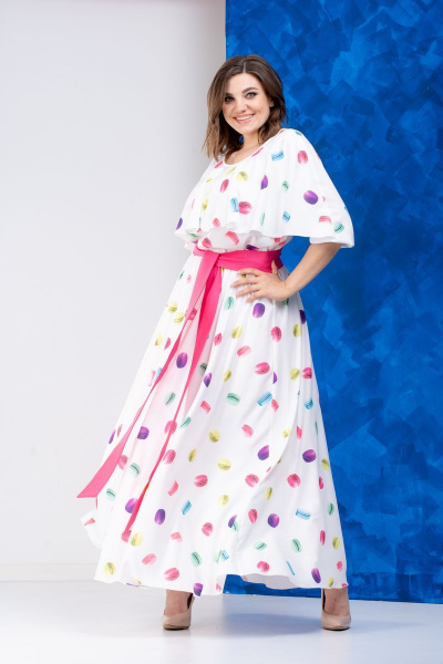 Платье, пояс Anastasia 627А молочный+розовый_пояс - фото 4