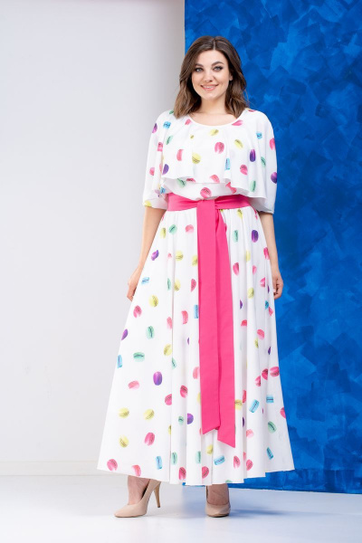 Платье, пояс Anastasia 627А молочный+розовый_пояс - фото 1