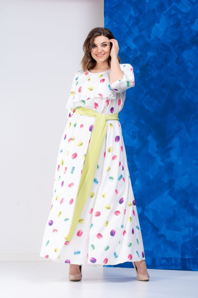 Платье, пояс Anastasia 627 молочный+салатовый_пояс - фото 2