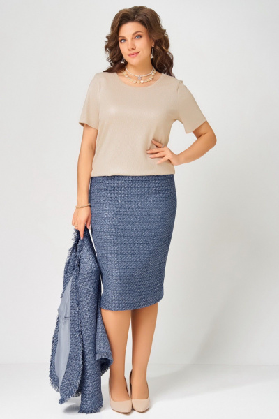 Блуза, жакет, юбка Fita 4055 бежево-синий - фото 7