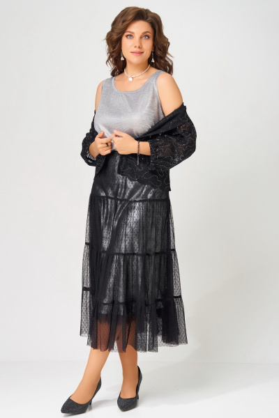 Болеро, топ, юбка Fita 4141 черно-серебристый - фото 6