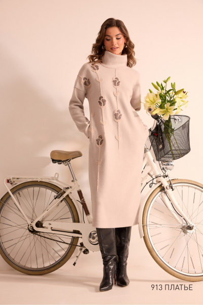 Платье NiV NiV fashion 913 светло-бежевый - фото 1