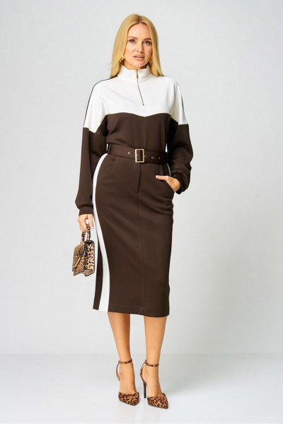 Джемпер, юбка Gamma Gracia 888 коричневый_белый - фото 3