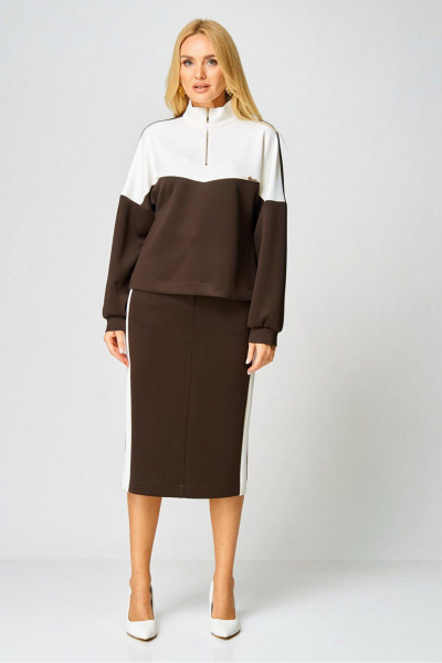 Джемпер, юбка Gamma Gracia 888 коричневый_белый - фото 2