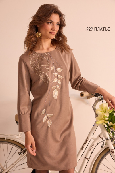 Платье NiV NiV fashion 929 коричнево-бежевый - фото 3