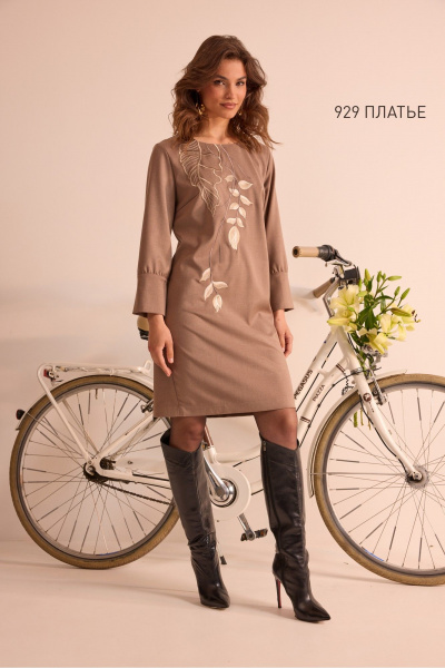 Платье NiV NiV fashion 929 коричнево-бежевый - фото 2