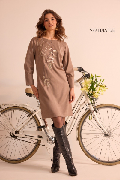 Платье NiV NiV fashion 929 коричнево-бежевый - фото 1