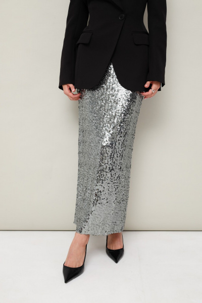 Юбка из велюра с пайетками, на резинке и разрезом PUR PUR 11-259 - фото 7