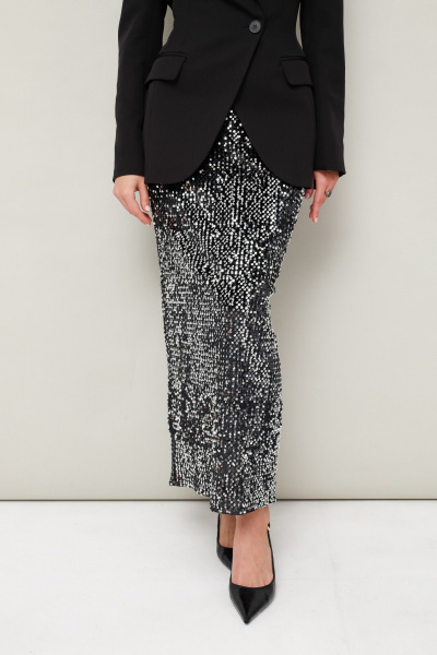 Юбка из велюра с пайетками, на резинке и разрезом PUR PUR 11-259 - фото 4