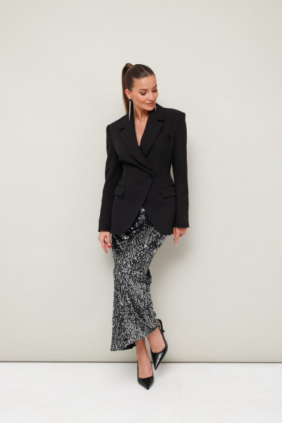 Юбка из велюра с пайетками, на резинке и разрезом PUR PUR 11-259 - фото 3