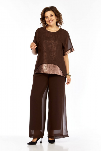 Блуза, брюки БагираАнТа 1080 коричневый+золото - фото 4