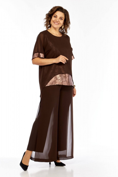 Блуза, брюки БагираАнТа 1080 коричневый+золото - фото 3