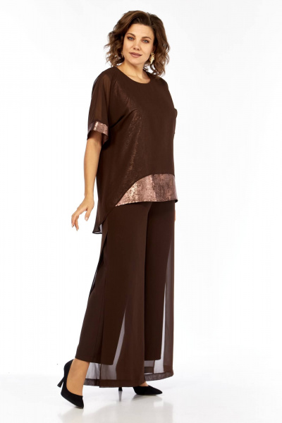 Блуза, брюки БагираАнТа 1080 коричневый+золото - фото 2