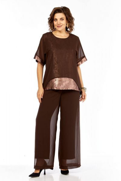 Блуза, брюки БагираАнТа 1080 коричневый+золото - фото 1