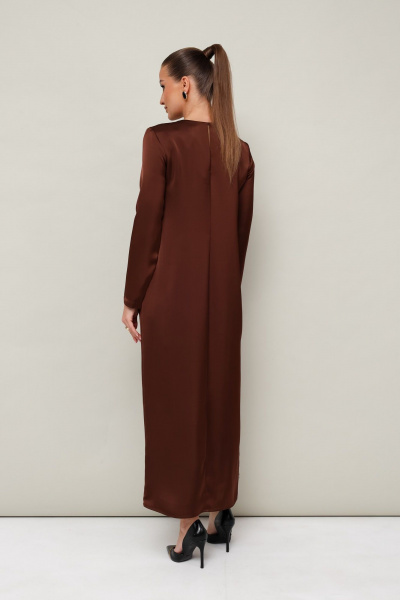 Коричневое платье с разрезом и кружевной отделкой PUR PUR 11-329/1 - фото 5