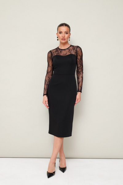 Черное платье-футляр с воротником и съемным воротничком PUR PUR 11-335 - фото 4