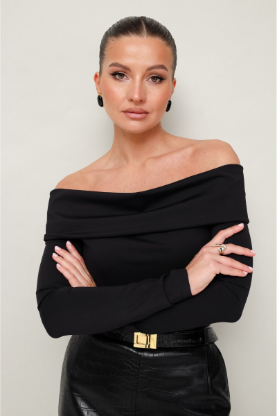 Черная блузка с открытыми плечами и эластичным материалом PUR PUR 11-340 - фото 6