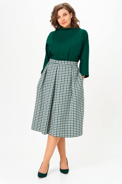 Блуза, юбка Anastasia 1304.1 изумрудный/гусиная_лапка - фото 2