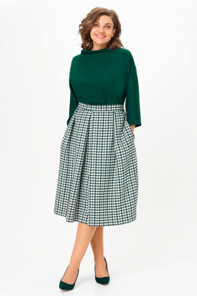 Блуза, юбка Anastasia 1304.1 изумрудный/гусиная_лапка - фото 1
