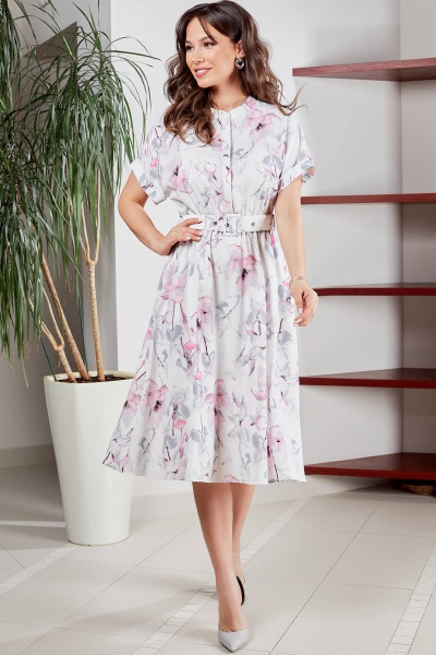 Платье Teffi Style L-1550 розовые_лилии_на_молочном - фото 1