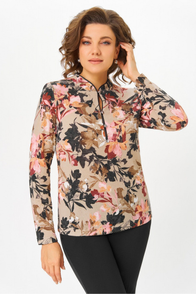 Блуза DaLi 4068.1 беж цветы - фото 2