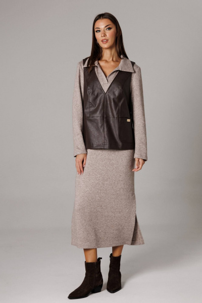 Жилет, платье Ларс Стиль 1175 бежевый,шоколадный - фото 8