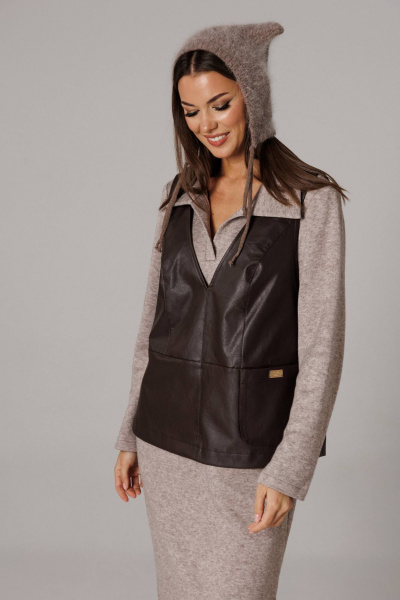 Жилет, платье Ларс Стиль 1175 бежевый,шоколадный - фото 7