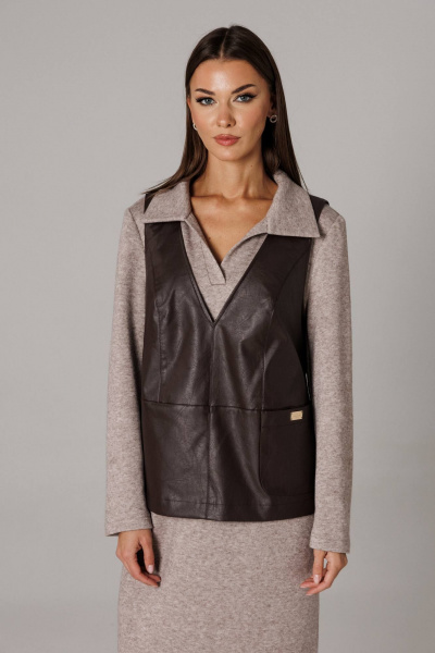 Жилет, платье Ларс Стиль 1175 бежевый,шоколадный - фото 6