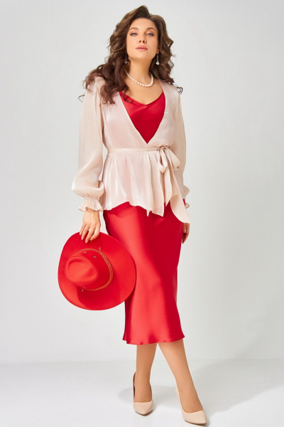 Платье, туника Fita 3194  красный+пудра - фото 4