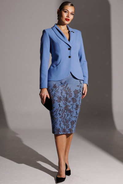 Жакет, юбка Мода Юрс 25-2942 голубой_принт - фото 1