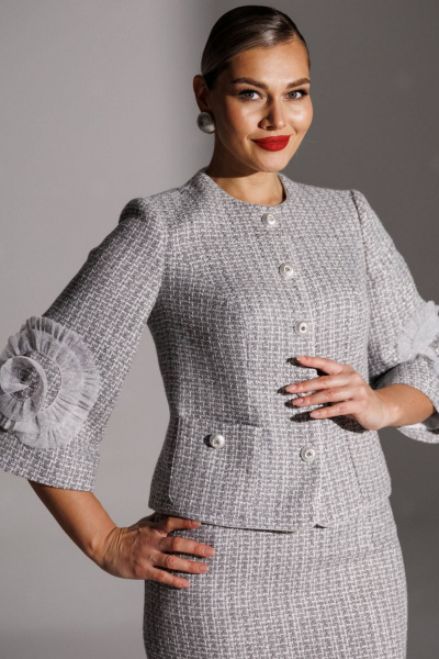 Жакет, юбка Мода Юрс 25-2943 серый - фото 6