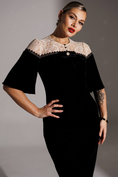 Платье Мода Юрс 25-2874 черный_бежевый - фото 2