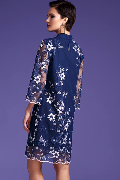 Платье LaVeLa L1876 синий/цветы_розовые - фото 2