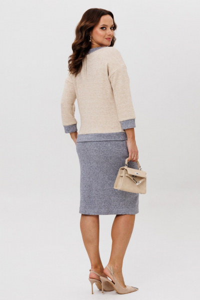 Костюм из трикотажного полотна джемпер и юбка в двухцветной гамме Galean Style 786.1 серый - фото 11