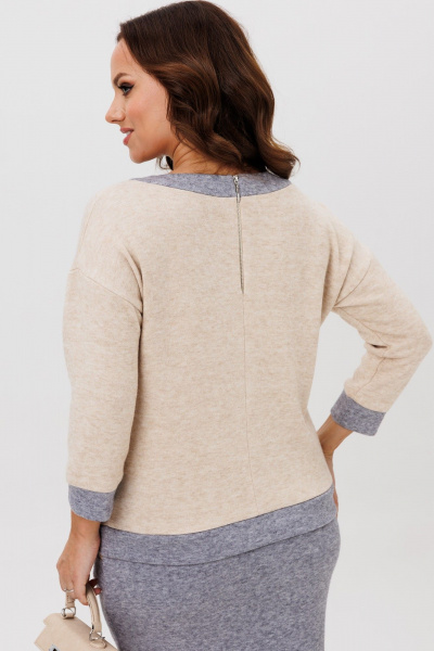 Костюм из трикотажного полотна джемпер и юбка в двухцветной гамме Galean Style 786.1 серый - фото 8