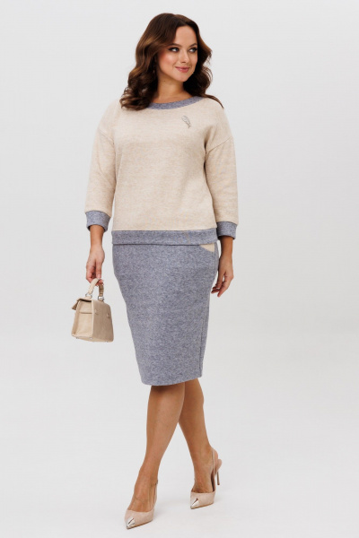 Костюм из трикотажного полотна джемпер и юбка в двухцветной гамме Galean Style 786.1 серый - фото 2