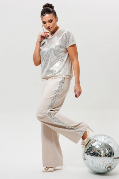 Блуза, брюки Mislana 1277 серебро/беж - фото 3