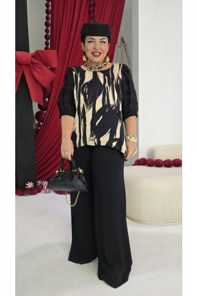 Блуза, брюки Vittoria Queen 27633 черно-бежевый - фото 10
