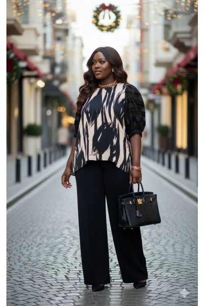 Блуза, брюки Vittoria Queen 27633 черно-бежевый - фото 7