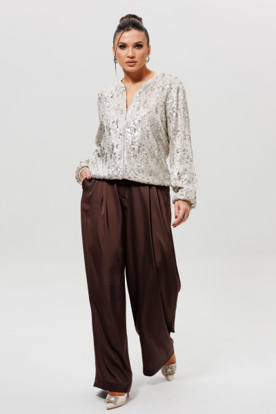 Бомбер, брюки Mislana 1283/1 серебро/шоколад - фото 6