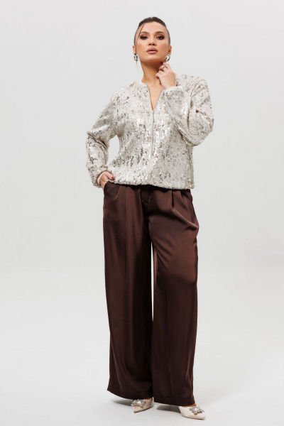 Бомбер, брюки Mislana 1283/1 серебро/шоколад - фото 5