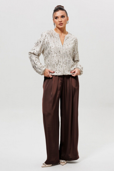 Бомбер, брюки Mislana 1283/1 серебро/шоколад - фото 1